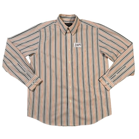 EDDIE BAUER Shirt Men's Long Sleeve Relaxed Fit Striped Button Up Cream Multi M - Picture 11 of 11